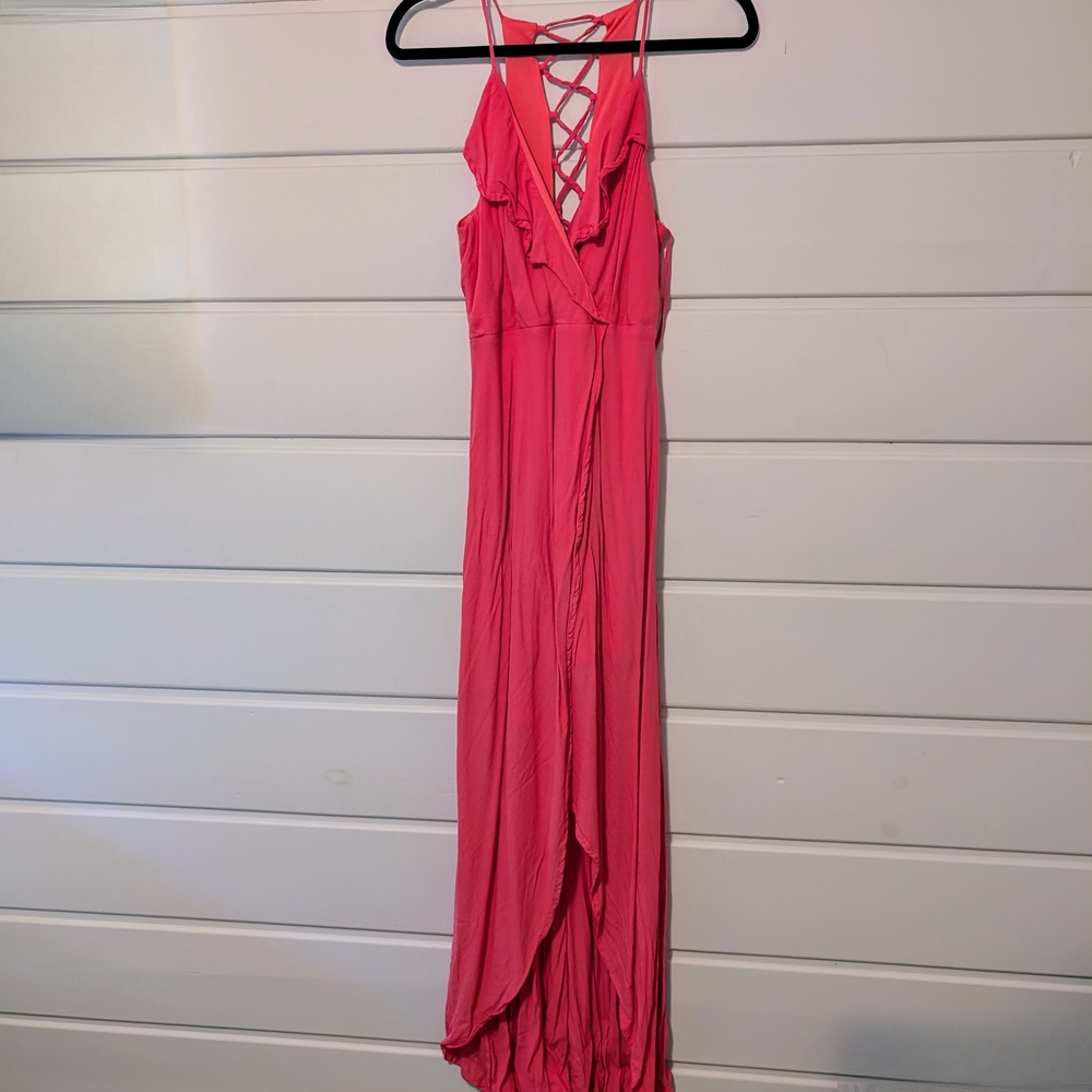 Dee Elly Pink Asymmetrical Midi Dress Size M